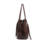 Winged Brown Leather Tote Bag with Turn Lock