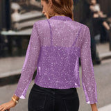 Women's Cropped Sequin Cardigan with Open Front
