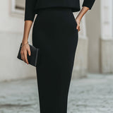 Women's Two-Piece Boat Neck Top and Pencil Skirt Set
