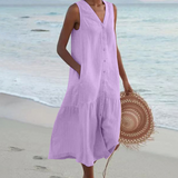 Button Front Sleeveless Midi Dress
