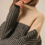Women's Chevron Pattern Turtleneck Knit Sweater