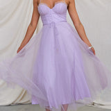 Lace Corset Midi Dress with Flared Skirt