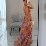 Women's One Shoulder Floral Chiffon Maxi Dress