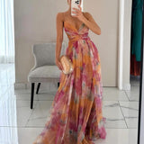Women's One Shoulder Floral Chiffon Maxi Dress