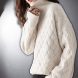 Women's Lightweight Camel Autumn Cable Knit Oversized Roll Neck Jumper