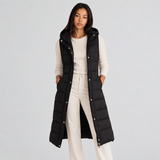 Long Hooded Quilted Puffer Vest, Zip Front