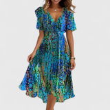 Women's A-Line Floral Wrap Midi Dress