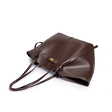 Winged Brown Leather Tote Bag with Turn Lock