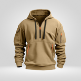 Half-Zip Cotton Blend Hoodie with Practical Pockets