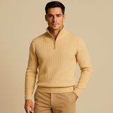 Men's Ribbed Half-Zip Knitted Sweater, Classic Fit