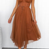 Lace Corset Midi Dress with Flared Skirt