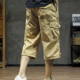 Men's 3/4 Length Cargo Pants, Relaxed Drawstring Fit