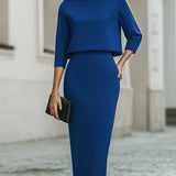 Women's Two-Piece Boat Neck Top and Pencil Skirt Set