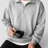 Men's Quarter-Zip Collared Pullover, Ribbed Cuffs