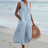 Button Front Sleeveless Midi Dress
