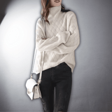 Women's Lightweight Camel Autumn Cable Knit Oversized Roll Neck Jumper
