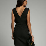 Women's Wrap V-Neck Ruched Bodycon Midi Dress