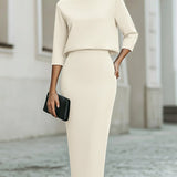 Women's Two-Piece Boat Neck Top and Pencil Skirt Set