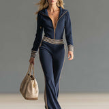 Women's Zip Front Long Sleeve Jumpsuit