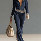 Women's Zip Front Long Sleeve Jumpsuit