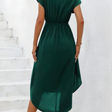 Women's V-Neck Wrap Midi Dress, Tie Waist