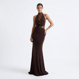 Women's Halter Lace Trim Maxi Dress