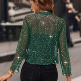 Women's Cropped Sequin Cardigan with Open Front