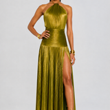 Halter Metallic Maxi Dress