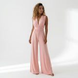 Women's Sleeveless V-Neck Wide Leg Jumpsuit