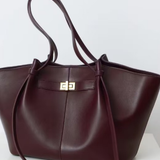 Winged Brown Leather Tote Bag with Turn Lock