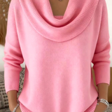Women's Ribbed Cowl Neck Long-Sleeve Knit Sweater