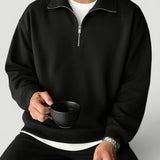 Men's Quarter-Zip Collared Pullover, Ribbed Cuffs