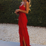Women's One Shoulder Ruffle Maxi Dress