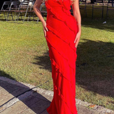 Women's One Shoulder Ruffle Maxi Dress