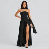 Women's Draped One-Shoulder Slit Maxi Dress