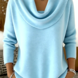 Women's Ribbed Cowl Neck Long-Sleeve Knit Sweater
