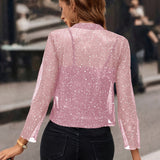 Women's Cropped Sequin Cardigan with Open Front