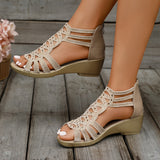 Women's Cut-Out Wedge Sandals with Side Zip