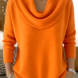 Women's Ribbed Cowl Neck Long-Sleeve Knit Sweater
