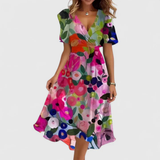 Women's A-Line Floral Wrap Midi Dress