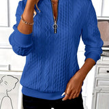 Textured Cable Knit Zip Neck Sweater