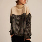 Women's Chevron Pattern Turtleneck Knit Sweater