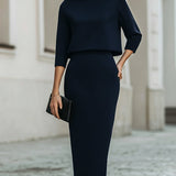 Women's Two-Piece Boat Neck Top and Pencil Skirt Set