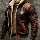 Men's Vintage Suede Leather Hooded Jacket