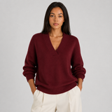 Women's V-Neck Long-Sleeve Ribbed Knit Sweater