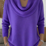Women's Ribbed Cowl Neck Long-Sleeve Knit Sweater