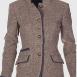 Women's Fitted Stand-Collar Contrast Trim Blazer