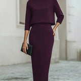 Women's Two-Piece Boat Neck Top and Pencil Skirt Set