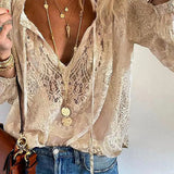 Women's Lace Trim V-Neck Blouse