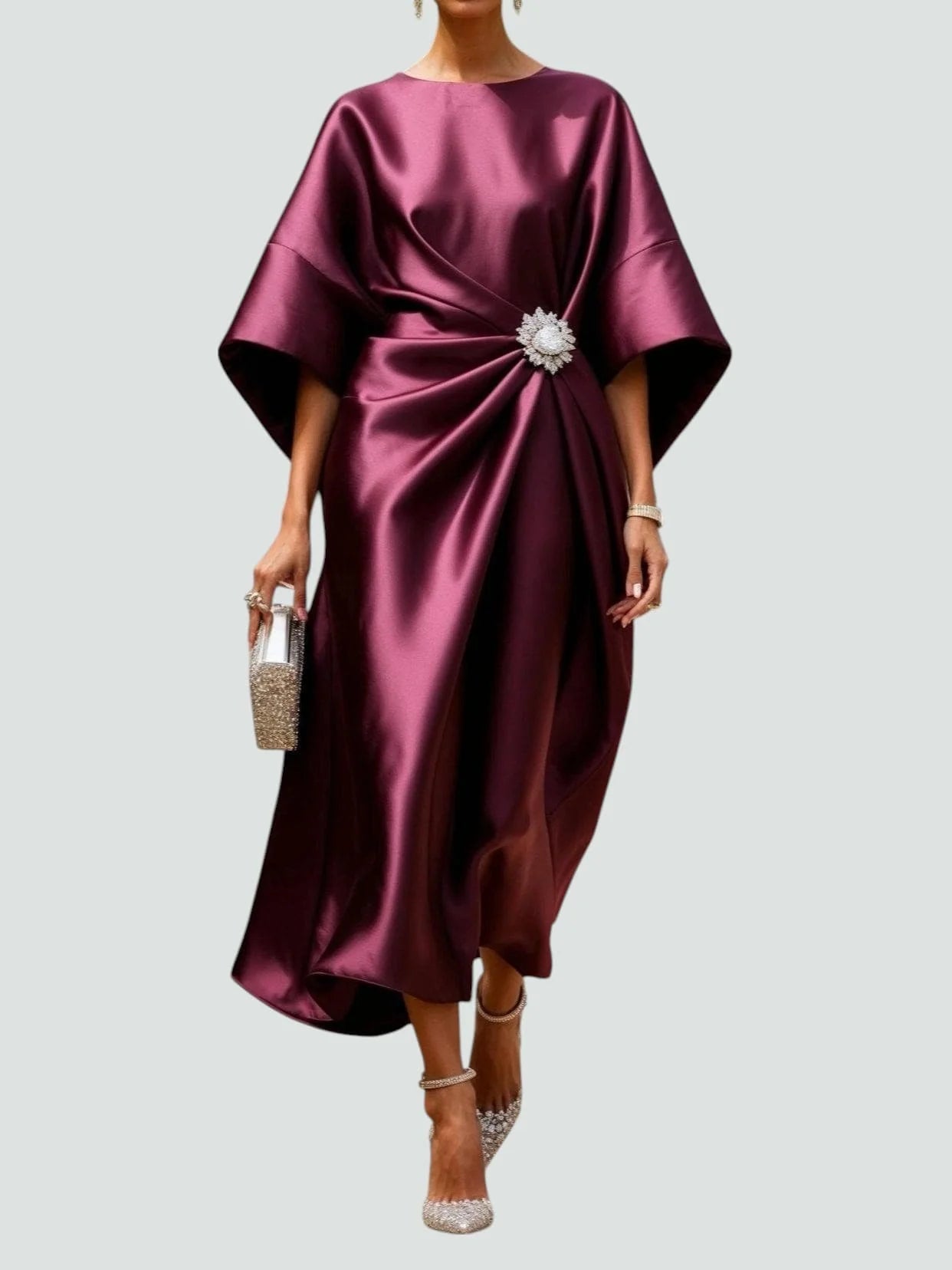 Women’s Draped Satin Midi Dress
